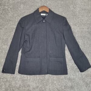 Ann Taylor Dark Grey Button Up Blazer Jacket Wool Blend Womens Size 4
